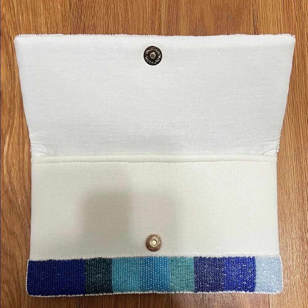 Blue and White Beaded Clutch